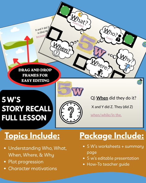 10614 : 5 W's Story Recall & Reading Comprehension: Editable Presentation & Worksheet Pack PDF