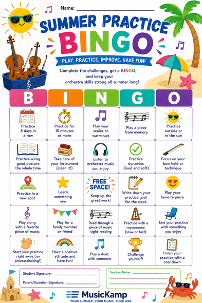 10624 : Summer Practice Bingo — Complete Bundle | Band, Strings, Guitar, Ukulele, Record