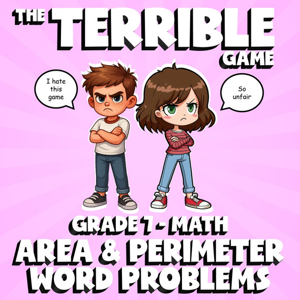 Area & Perimeter Word Problems THE TERRIBLE GAME - No Prep Grade 7 Math Review