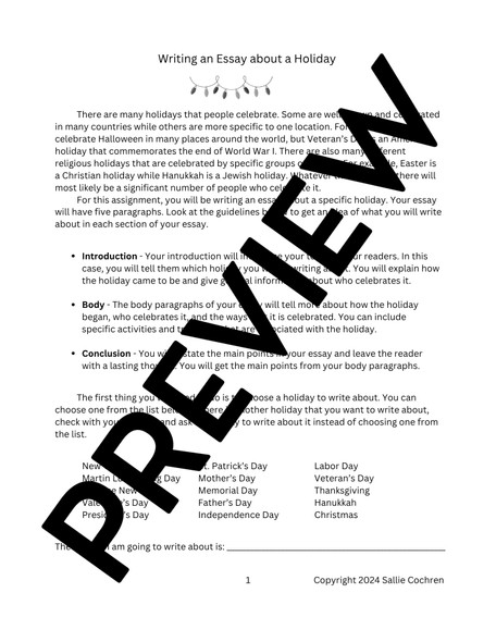 Writing about a Holiday: Expository Essay, Research Project, 6th 7th 8th Grade