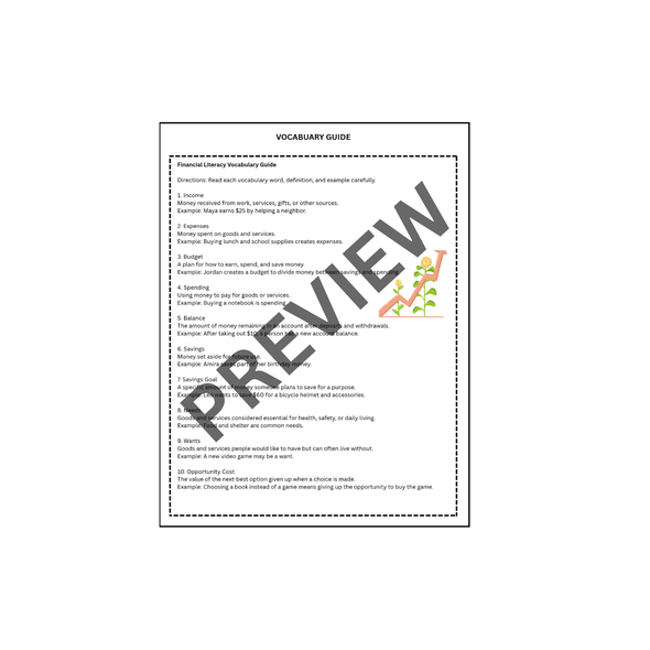 10638 : Financial Literacy Vocabulary & Activities Pack for Grades 5–8