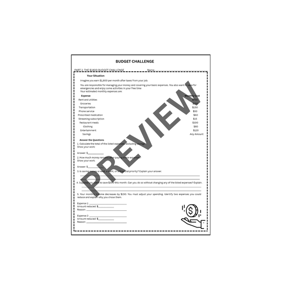 10638 : NEEDS VS WANTS WORKSHEET FOR 9 -12 GRADE