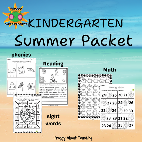 Kindergarten Summer Printable Packet Math and ELA