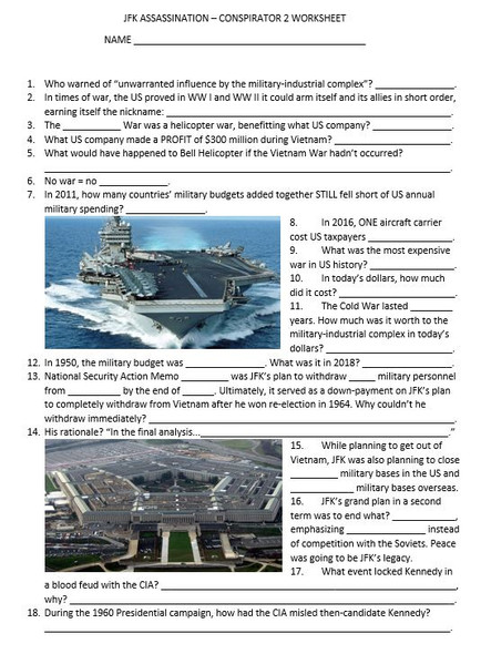 JFK Assassination - Conspirator 2 Worksheet & Answer Key