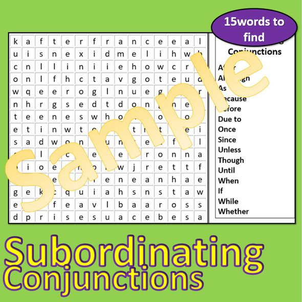 Subordinating Conjunctions Wordsearch (Find all 15 conjunctions)