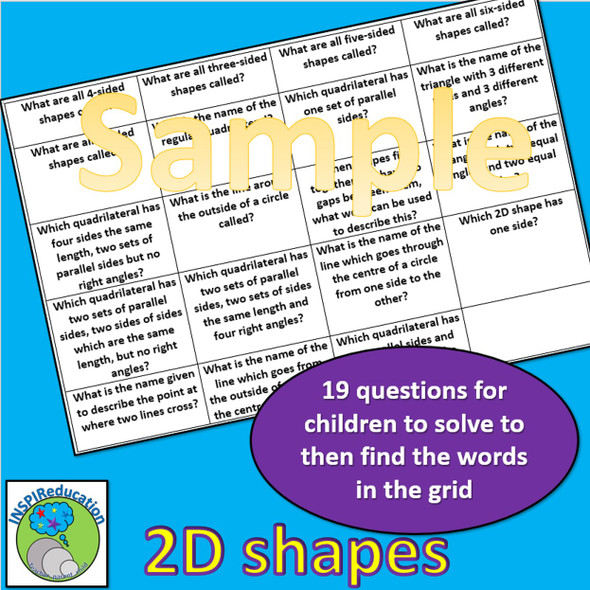 2D Shape Word Search - Solve the questions to find the answers