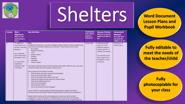 Design and Technology - STEM- Shelters and Structures, Lesson Plans and Pupil Workbook