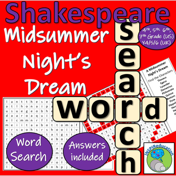 William Shakespeare - A Midsummer Night's Dream (Wordsearch Character Names)