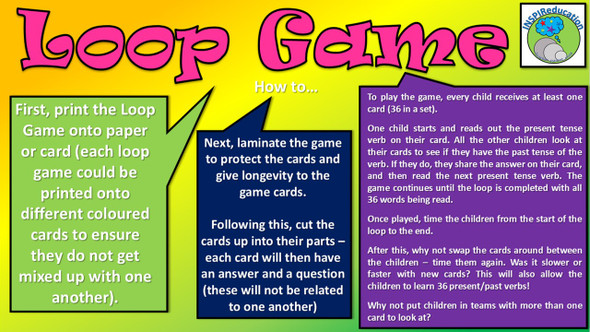 Irregular Past and Present Tense Vebs - Loop Game: "I have... Who has..?"