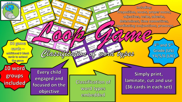 Word Classification - 10 Word Groups, 50 Cards: Loop Game - "I have... Who has..?"