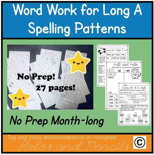 Month-long no-prep word work for Long A!