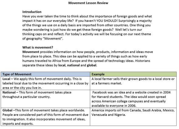World History Geography Lesson Plan Movement