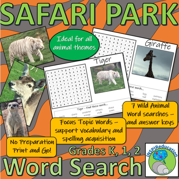 Wild Animal Wordsearch - 7 Word Searches to find features of different animals