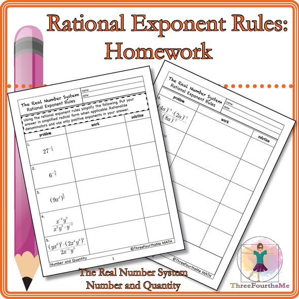 Rational Exponent Rules Classwork or Homework