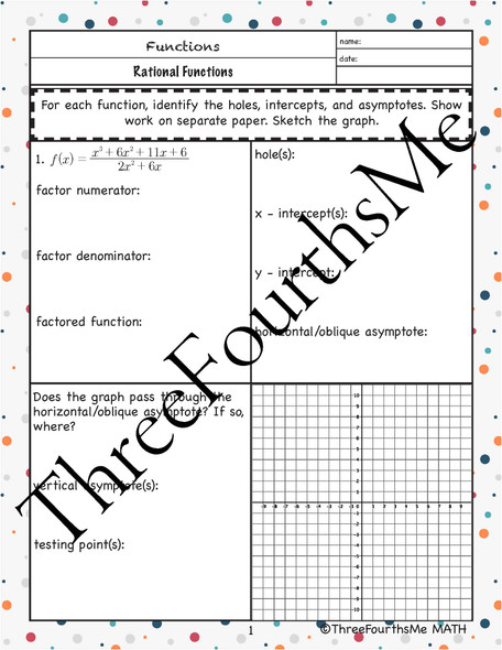 Graphing Rational Functions 10 Practice Problems