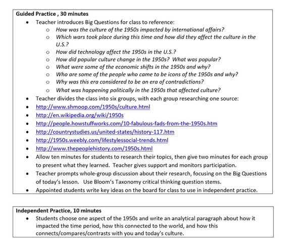 Popular Culture Trends in the 1950's Webquest 