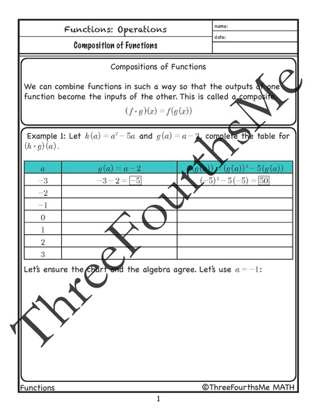 Composition of Functions Scaffolded Notes