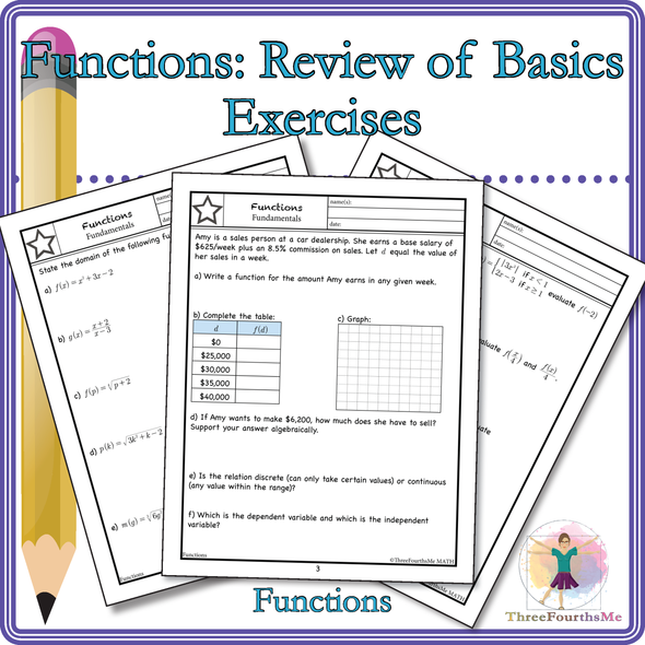 Review of Functions: Activity, Classwork and / or Homework