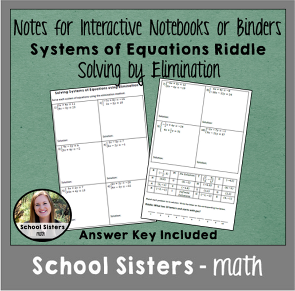 Systems of Equations - Elimination - Riddle Worksheet