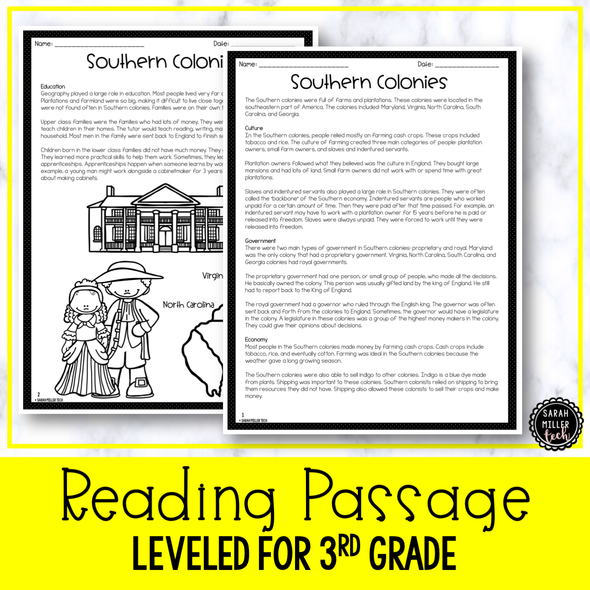Southern Colonies | Reading Activity Packet