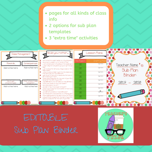 Editable Sub Binder - Polka Dots and Pencils 