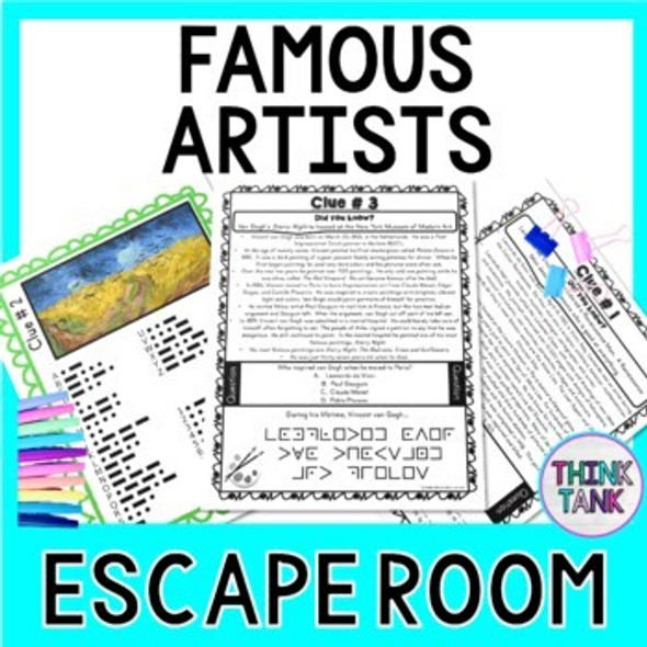 Famous Artists ESCAPE ROOM: da Vinci, Matisse, Kandinsky, van Gogh - Print & Go!
