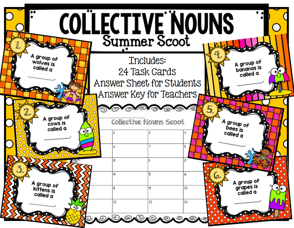 Collective Nouns Summer Task Cards Scoot