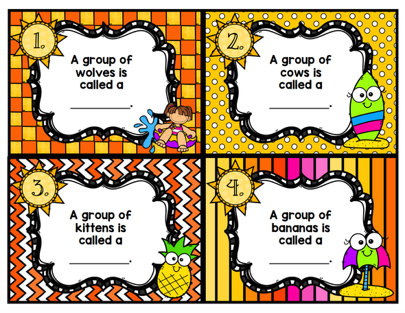 Collective Nouns Summer Task Cards Scoot