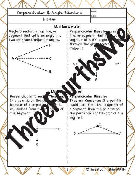 Perpendicular and Angle Bisectors  Scaffolded Notes