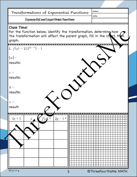Transformations of Exponential Functions Scaffolded Notes