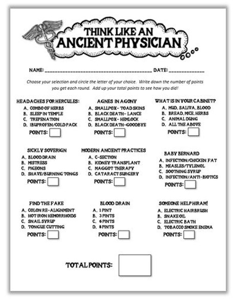 Think Like an Ancient Physician Game/Activity- Distance Learning Option!
