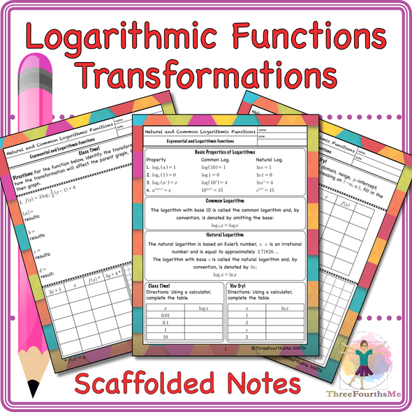 Logarithmic Functions Transformations Scaffolded Notes