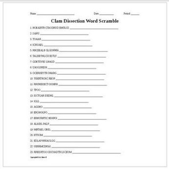 Dissection word scramble Collection