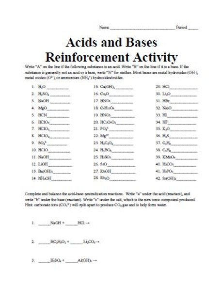 Acids and Bases Reinforcement Activity