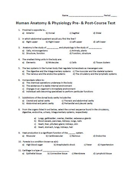 Human Anatomy & Physiology Pre- and Post-Course Test