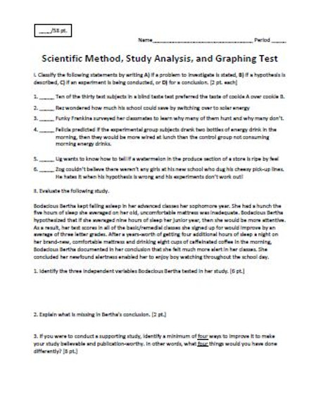 Scientific Method, Study Analysis, and Graphing Test