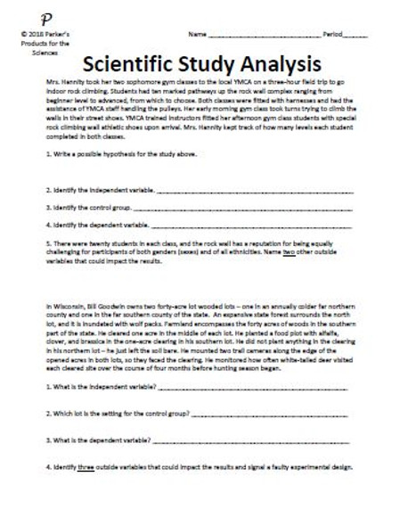 Scientific Study/Experiment Analysis Lesson