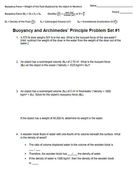 Buoyancy and Archimedes' Principle Problem Set #1