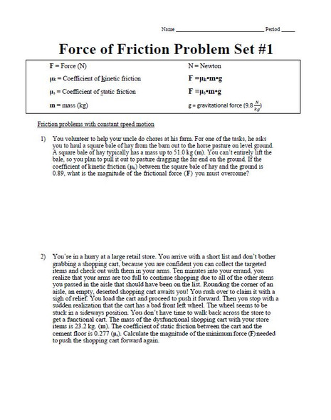 Force of Friction Problem Set Series