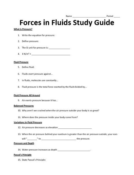 Forces in Fluids Study Guide