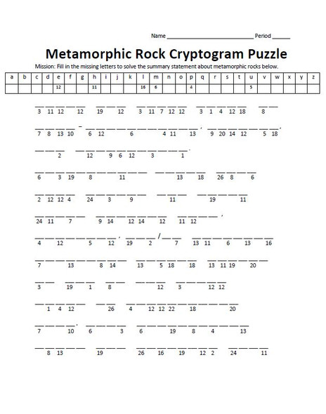 Metamorphic Rock Cryptogram Puzzle 