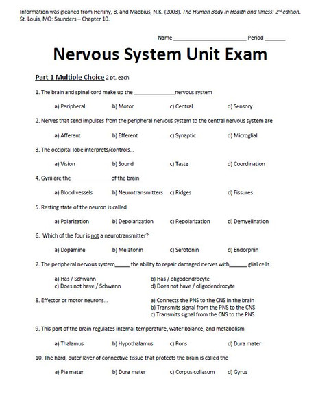 Nervous System Unit Exam