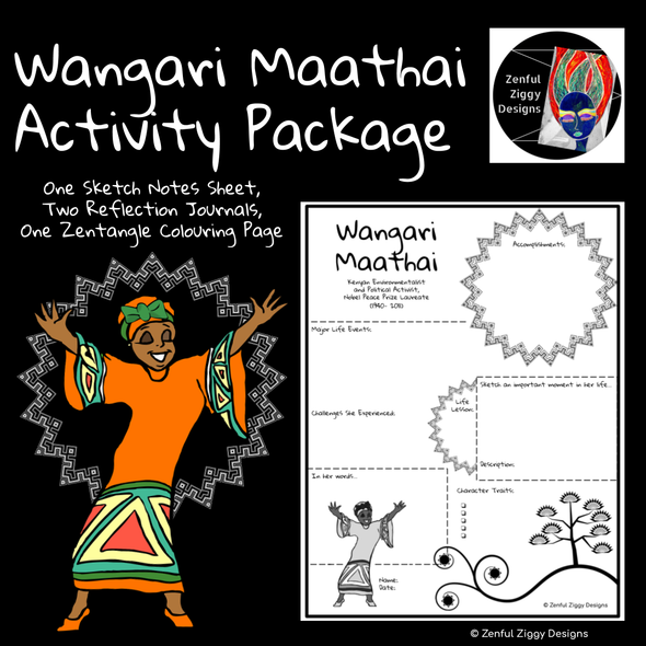 Wangari Maathai Activity Package- Printable Sketch Notes, Journals, Poster