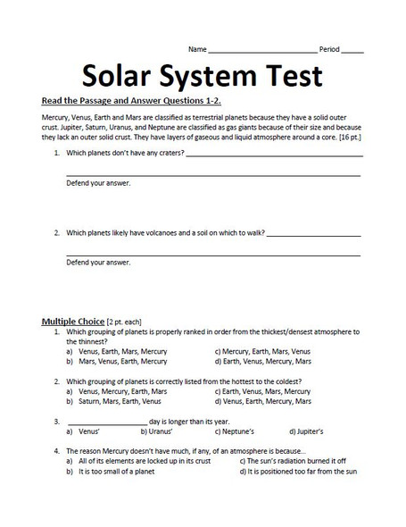 Solar System Unit Test 