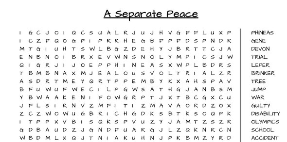 A Separate Peace- Wordsearch