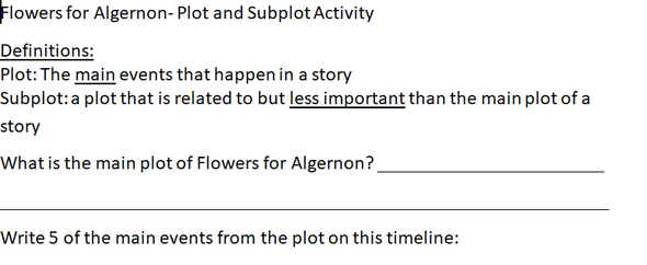 Flowers for Algernon- Plot and Subplot Activity