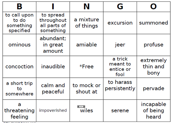 Messenger Vocabulary BINGO