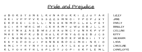 Pride and Prejudice- Word Search