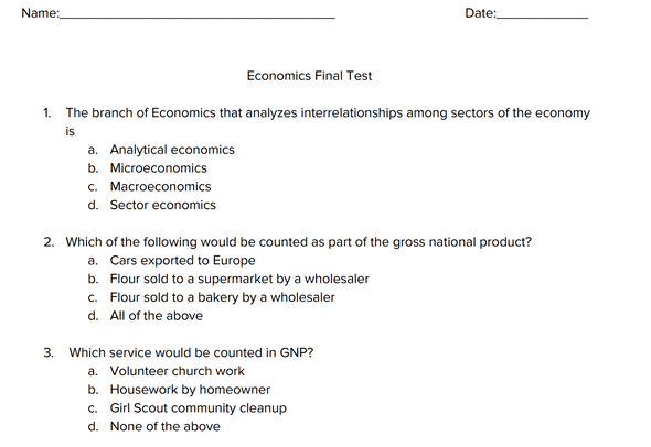 Economics Multiple Choice Final