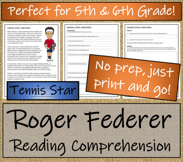 Roger Federer Close Reading Activity | 5th Grade & 6th Grade